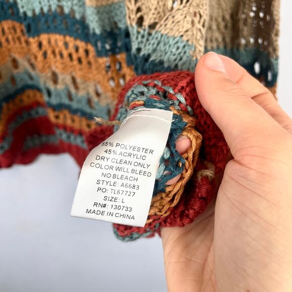 Umgee Multicolor Crochet Stripe Pullover Sweater With Scalloped Hem - Picture 9 of 12